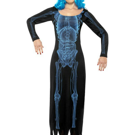 Women's X Ray Costume Long Sleeve Tube Skeleton Dress Size Medium
