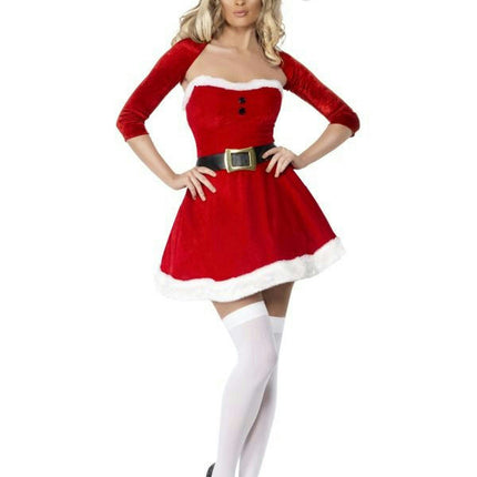 Women's Fever Sexy Santa Babe Adult Costume Dress Shrug Hat Size Large