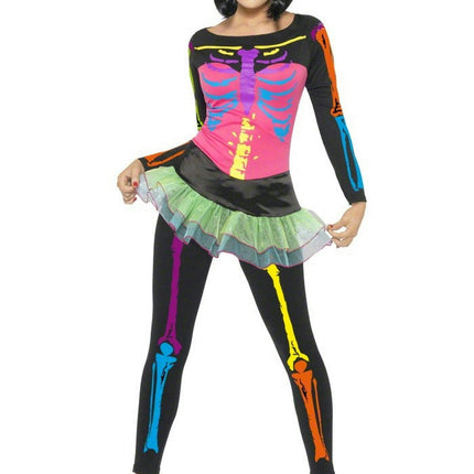 Neon Skeleton with Skirt Adult Costume Size LG 12-14