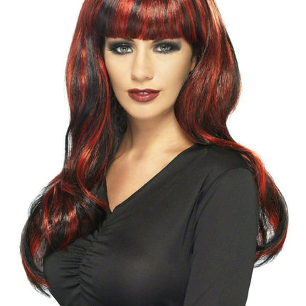 Sinister Siren Black and Red Adult Wig