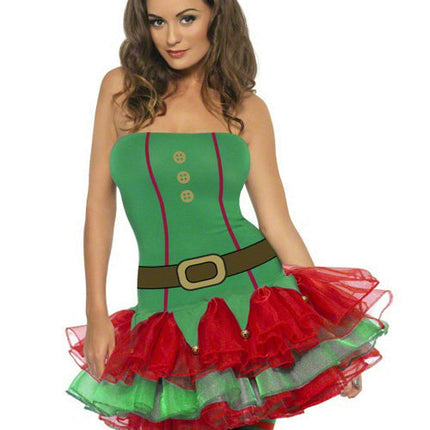 Womens Fever Sexy Red and Green Elf Tutu Dress Adult Costume Size Small