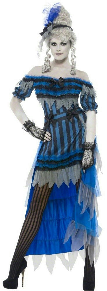 Women's Ghostly Saloon Girl Costume with Dress Overskirt and Headband Size Small