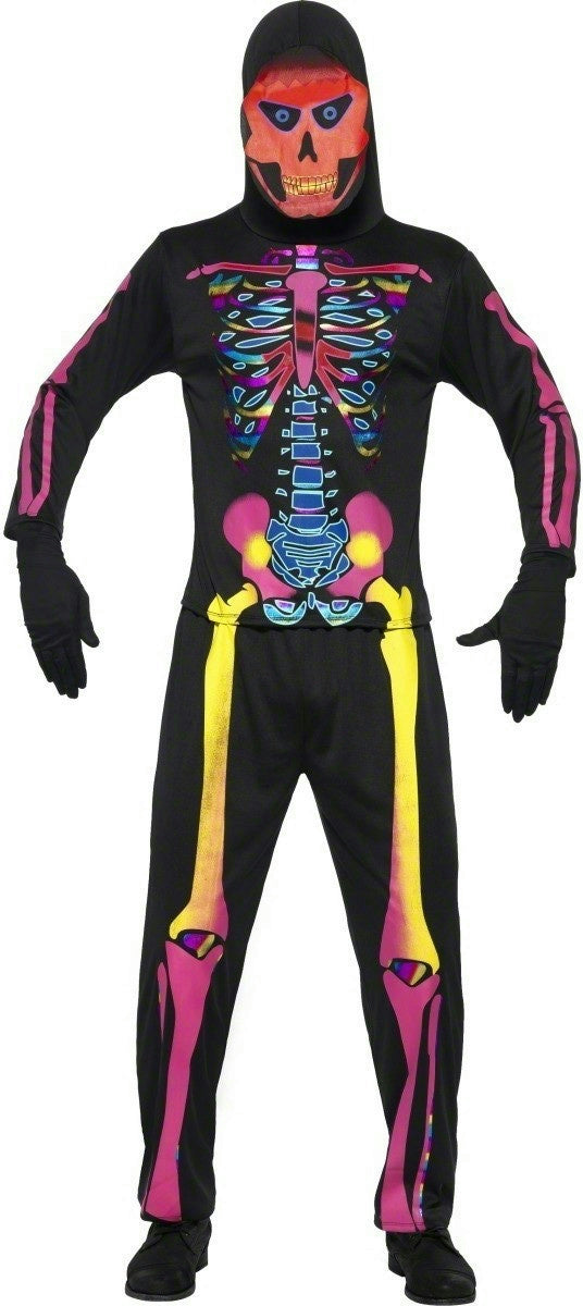 Neon Skeleton Bones Mens Costume Size XL