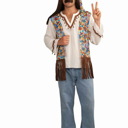 Male Hippie Costume Groovy Shirt with Attached Vest and Headband Costume Set