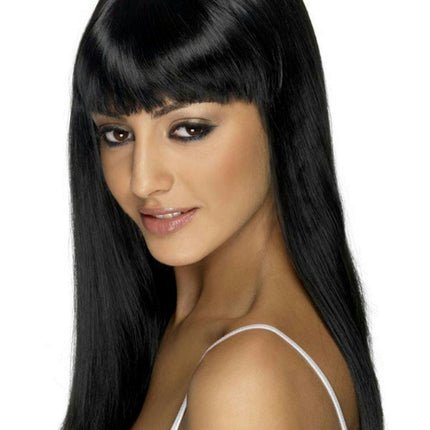 Black Long Straight Glamourama Lady Pop Star Wig with Bangs