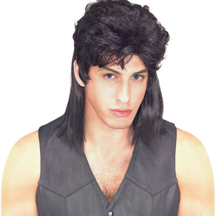 Black Mullet Shoulder Length Costume Wig