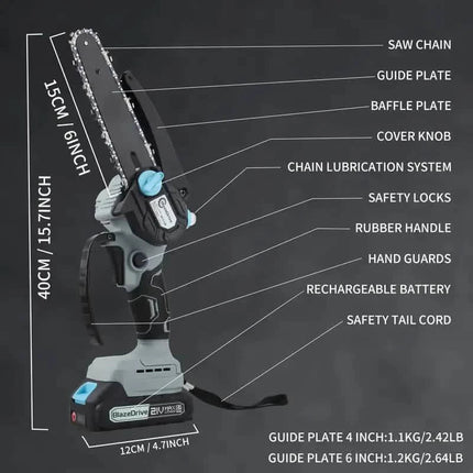21V 4-6 Inch Cordless Chainsaw Kit with Built-in Lubrication, Battery and Charger