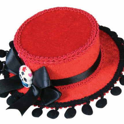 Day of the Dead Red Gaucho Mini Hat with Pom Poms