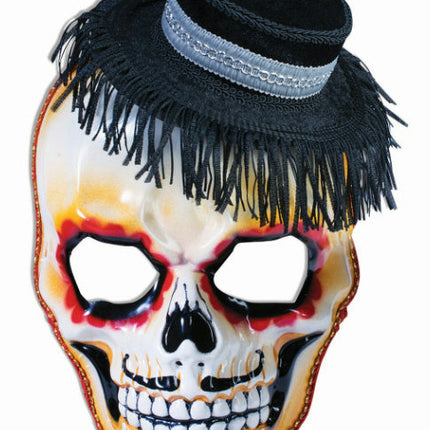 Day of the Dead Masquerade Skull Mask with Attached Mini Hat
