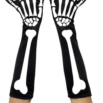 Smiffys Adult Skeleton Elbow Length Halloween Costume Black Bone Print Gloves