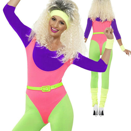 Smiffy's Women's 80's Work Out Retro Neon Adult Costume Size Small 4-6
