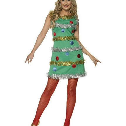 Women's Christmas Tree Adult Costume Dress and Headband Size Small 4-6