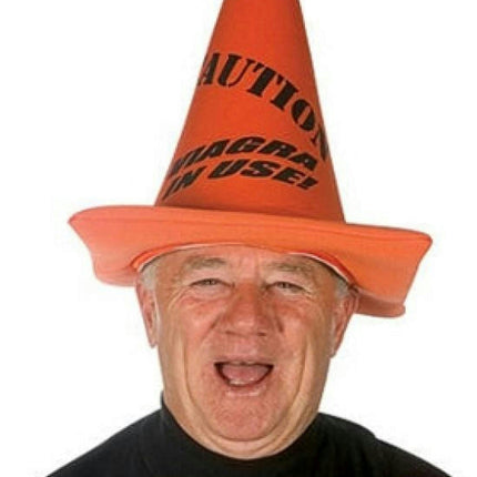 Novelty Caution Orange Traffic Cone Hat Viagra in Use Over The Hill Gag Gift