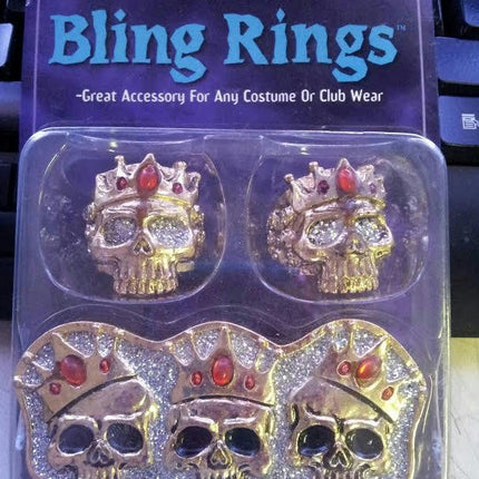 3 Pack Skull Bling Rings Costume Jewelry
