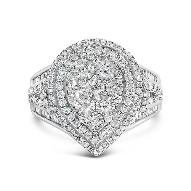 Sterling Silver 1 Cttw Diamond Pear-Shaped Triple Halo Cluster Ring