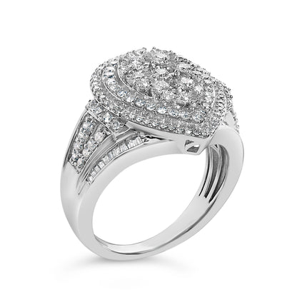 Sterling Silver 1 Cttw Diamond Pear-Shaped Triple Halo Cluster Ring