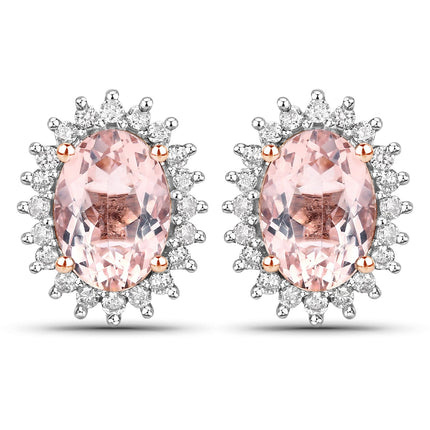 1.61 Carat Genuine Morganite and White Diamond 14K Rose Gold Earrings