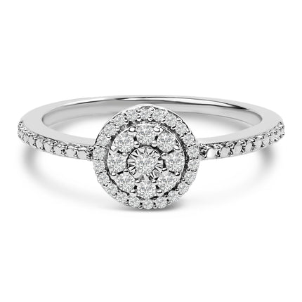 Sterling Silver 1/5 Cttw Diamond Round Motif Halo Ring