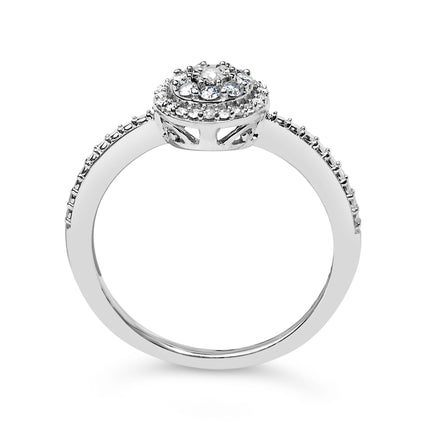 Sterling Silver 1/5 Cttw Diamond Round Motif Halo Ring