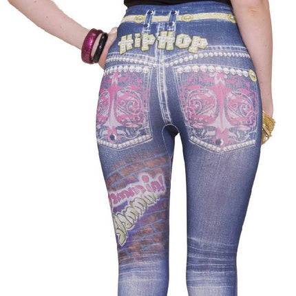 Graphic Hip Hop Jean Denim Blue Stretch Leggings XS/S (2-6) Jeggings