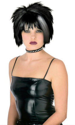 Black with White Blonde Streak Pristine Punk Wig