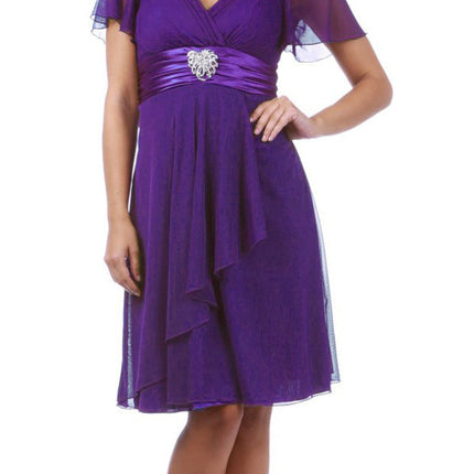 CLEARANCE - Celavie 2298S Short Sleeve Purple Knee Length Dress (Size M)