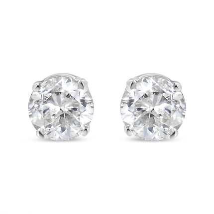 14K White Gold 1.0 Cttw 4-Prong Set Brilliant Round-Cut Solitaire Lab Grown Diamond Push Back Stud Earrings (E-F Color, VVS2-VS1 Clarity)