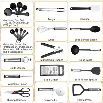 23-Piece Set: Kitchen Utensil Set Stainless Steel Nylon