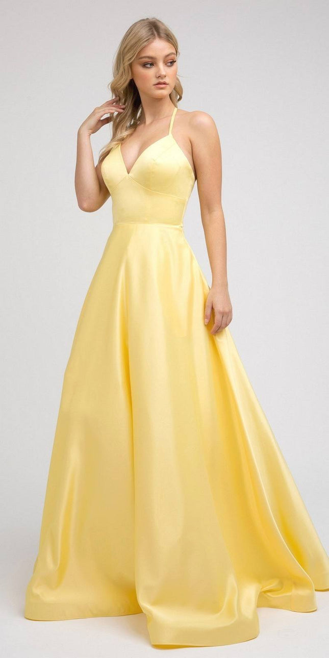 Juliet 230 Stylish Back Long A-Line Satin Prom Dress with Pockets