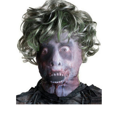 Adult Fabric Zombie Male Mask with Attached Wig