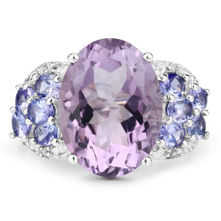 6.62 Carat Genuine Amethyst, Tanzanite and White Topaz .925 Sterling Silver Ring