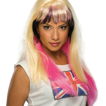 Womens Sexy Blonde Pink and Black London Tri-Color Wig