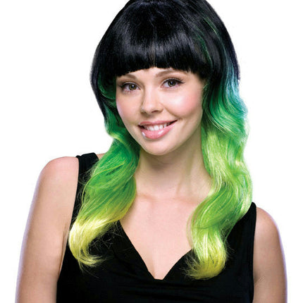 Lime Delight Black Green and Yellow Tri-Color Wig