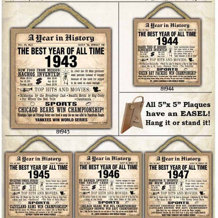 1944 A Year in History Plaques 5" x 5" wood plaque/sign
