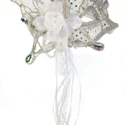 White and Silver Butterfly Venetian Mask 64506