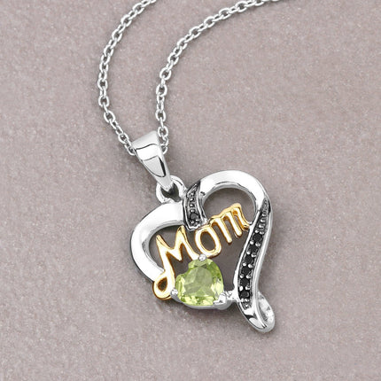 0.49 Carat Genuine Peridot and Black Spinel .925 Sterling Silver Pendant