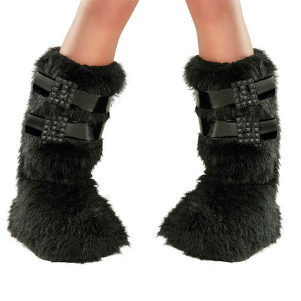 Black Furry Studded Deceptions 2 Twisted Charms Buckled Up Boot Covers