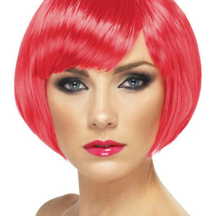 Fuchsia Pink Short Bob Babe Wig with Fringe Bangs
