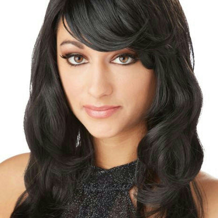 Black Lush Layers Glamorous Wig with Side Swept Bangs
