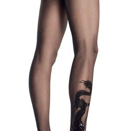 Sheer Pantyhose with Black Dragon Tattoo Design