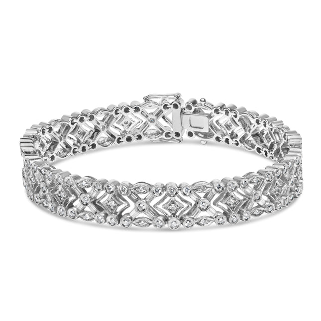 18K White Gold 3 3/4 Cttw Baguette and Round Diamond Art Deco Vintage-Inspired Link Bracelet (G-H Color, VS1-VS2 Clarity) - 7"