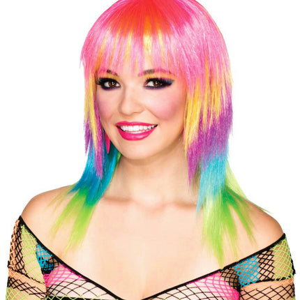 Club Candy: Candi Striped Medium Length Multi Colored Layered Wig with Bangs