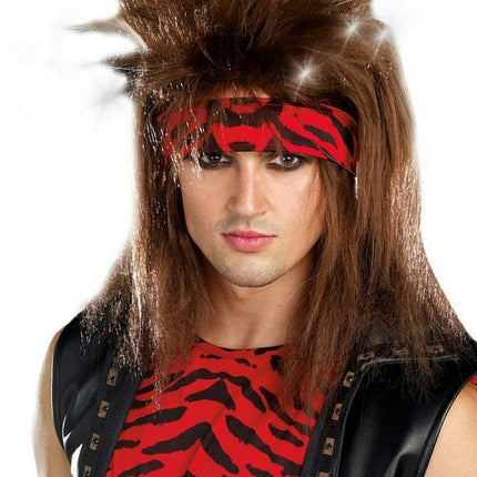 Light-up Brown Mullet Style Unisex Rocker Adult Costume Wig