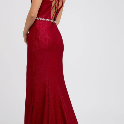 Juliet 237 Strappy-Back Long Prom Dress with Slit