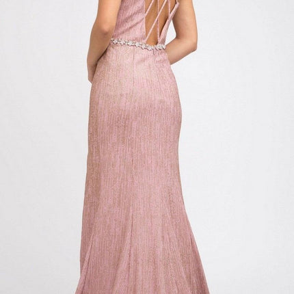 Juliet 237 Strappy-Back Long Prom Dress with Slit