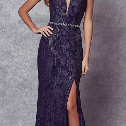 Juliet 237 Strappy-Back Long Prom Dress with Slit