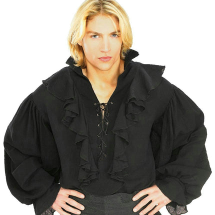 Black Linen Pirate or Renaissance Shirt for Adults Size XL 44-46 chest