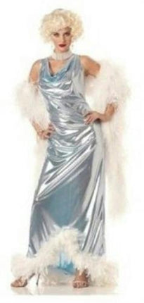 Silver Screen Goddess Marilyn Lame Glamour Gown Feather trim Costume Medium 8-10