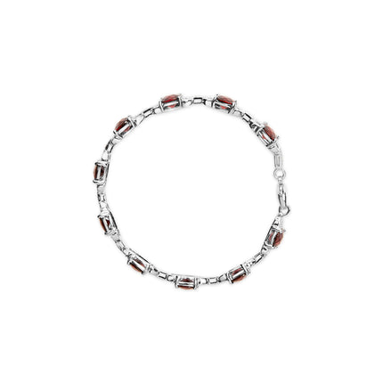 .925 Sterling Silver 7x7mm Checkered Cushion Red Garnet and Diamond Accent Fashion Tennis Link Bracelet (I-J Color, I1-I2 Clarity) - Size 7" Inch