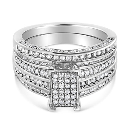 .925 Sterling Silver 3/4 Cttw Prong Set Round Diamond Composite Engagement Ring and Band Set (I-J Color, I3 Clarity) - Size 6.5